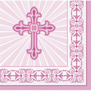 16 serviettes à breuvage croix rose