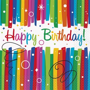 16 serviettes à repas rubans arc-en-ciel happy birthday