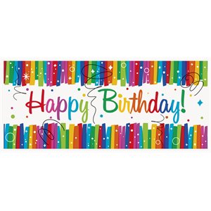 Bannière géante 2.25x5pi rubans arc-en-ciel happy birthday