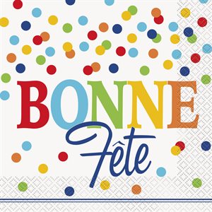 16 serviettes à repas pois arc-en-ciel bonne fête