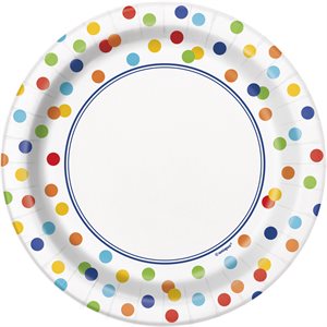 8 assiettes rondes 7po pois arc-en-ciel