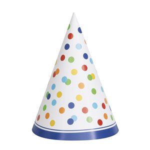 8 chapeaux de fête pois arc-en-ciel
