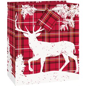 Plaid deer gift bag medium