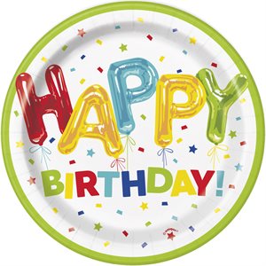 8 assiettes 7po ballon "happy birthday"