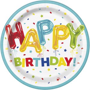 8 assiettes 9po ballon "happy birthday"