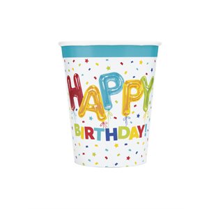 8 gobelets 9oz ballon "happy birthday"
