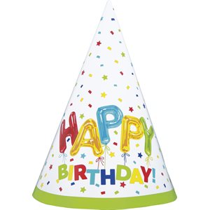 8 chapeaux de fête ballon "happy birthday"