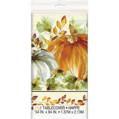 Watercolor pumpkins plastic table cover 54x84in
