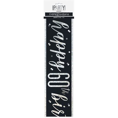 60th b-day silver & black foil banner 9ft