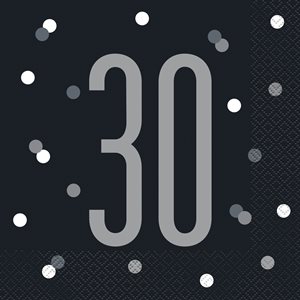 16 serviettes à repas 30 ans argent & noir