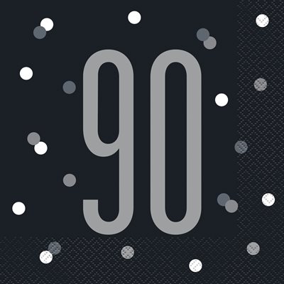 16 serviettes à repas 90 ans argent & noir 16 serviettes à repas 90 ans argent & noir