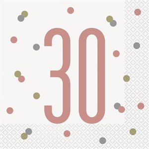 16 serviettes à repas 30 ans rose doré & blanc