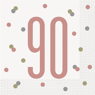 90th b-day white & rose gold lunch napkins 16pcs