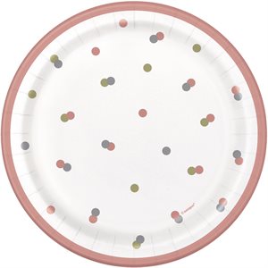 8 assiettes 7po rose doré & blanc à pois