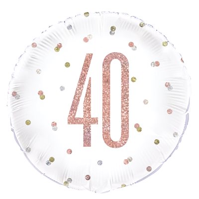 40th white & rose gold std foil balloon