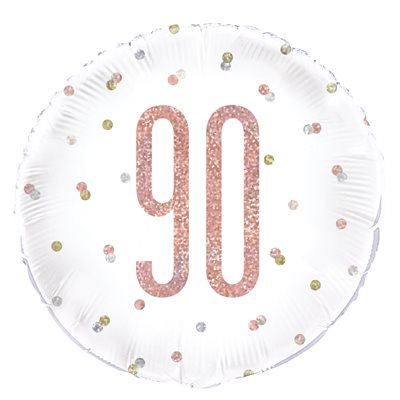 Ballon métallique std 90 ans rose doré & blanc