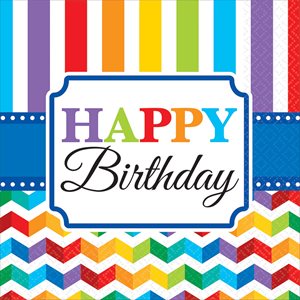 16 serviettes à repas happy birthday arc-en-ciel