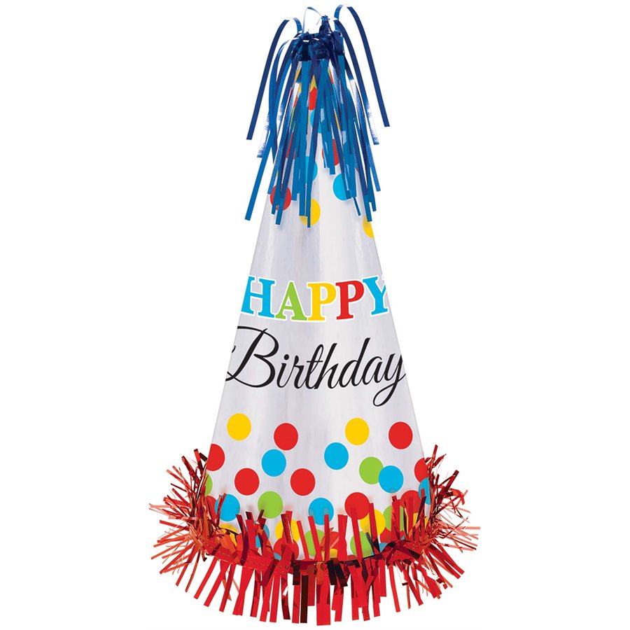 Bright bday foil fringed party hat 13in