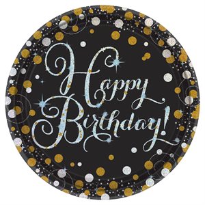 8 assiettes 9po "happy birthday" Célébration Scintillante