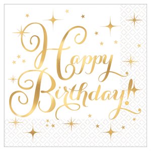 16 serviettes à breuvage happy birthday doré