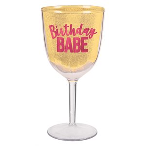 Coupe à vin en plastique 12 oz birthday babe or & rose