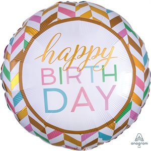 Ballon métallique jumbo happy birthday pastel & or