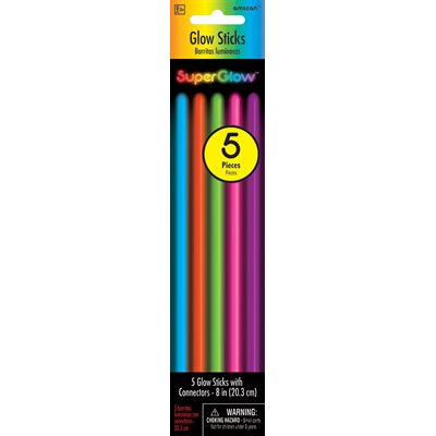 Multicoloured glow sticks 8in 5pcs
