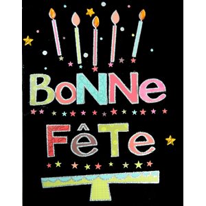 Géante carte de souhait noir avec gâteau bonne fête