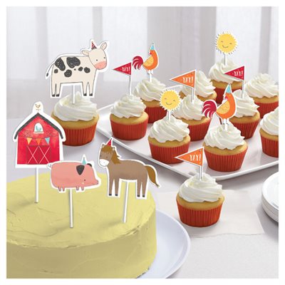 12 Decoratiosn A Gateau En Papier Sur Pique Animaux De La Ferme
