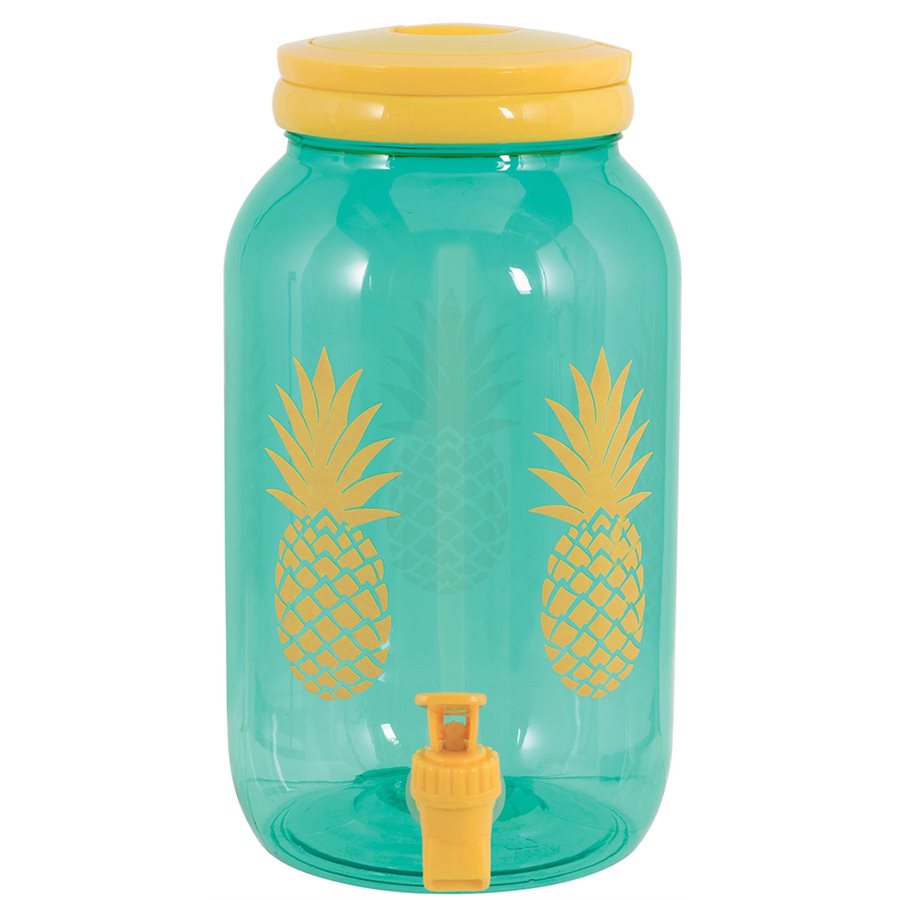 Gold pineapple & teal plastic beverage dispenser 3.7L