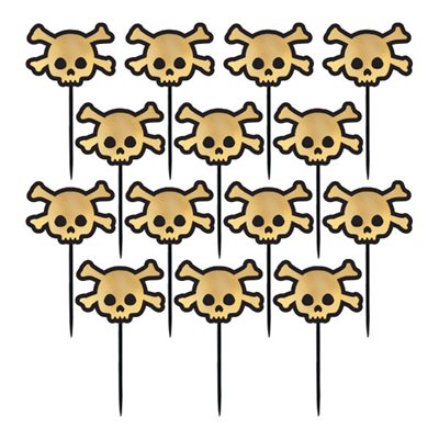 36 piques tête de mort pirate noir & dorée