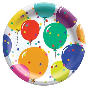 8 assiettes 8.5po ballons & confettis multicolores