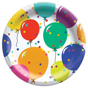 8 assiettes 6.75po ballons & confettis multicolores