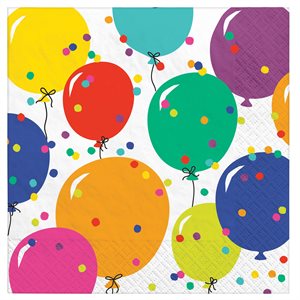 16 serviettes à repas ballons & confettis multicolores