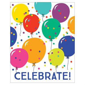 8 invitations & enveloppes ballons & conffettis multicolores