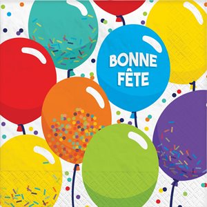 16 serviettes à repas bonne fête ballons multicolores