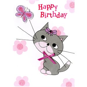 Géante carte de souhait chat & papillon "happy birthday"