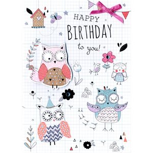 Géante carte de souhait hibou "happy birthday to you!"