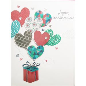 Géante carte de souhait avec coeurs en ballons joyeux anniversaire!