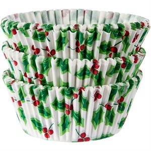 Holly & berries cupcake cases 2in 75pcs